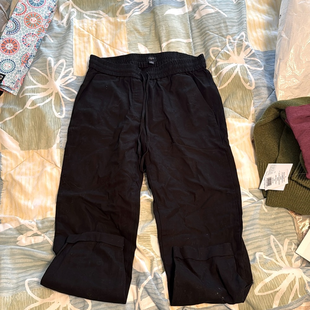 Black linen cuffed pants
